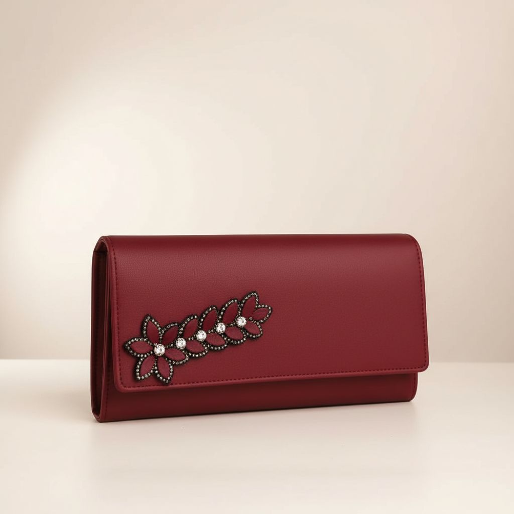 The Bordeaux Floral Clutch Wallet - Elegant & Organized